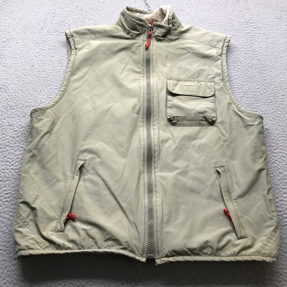 American Eagle Outfitters Sherpa Lined Vest Jacket Mens Large Tan Zipped Pockets - Picture 1 of 14